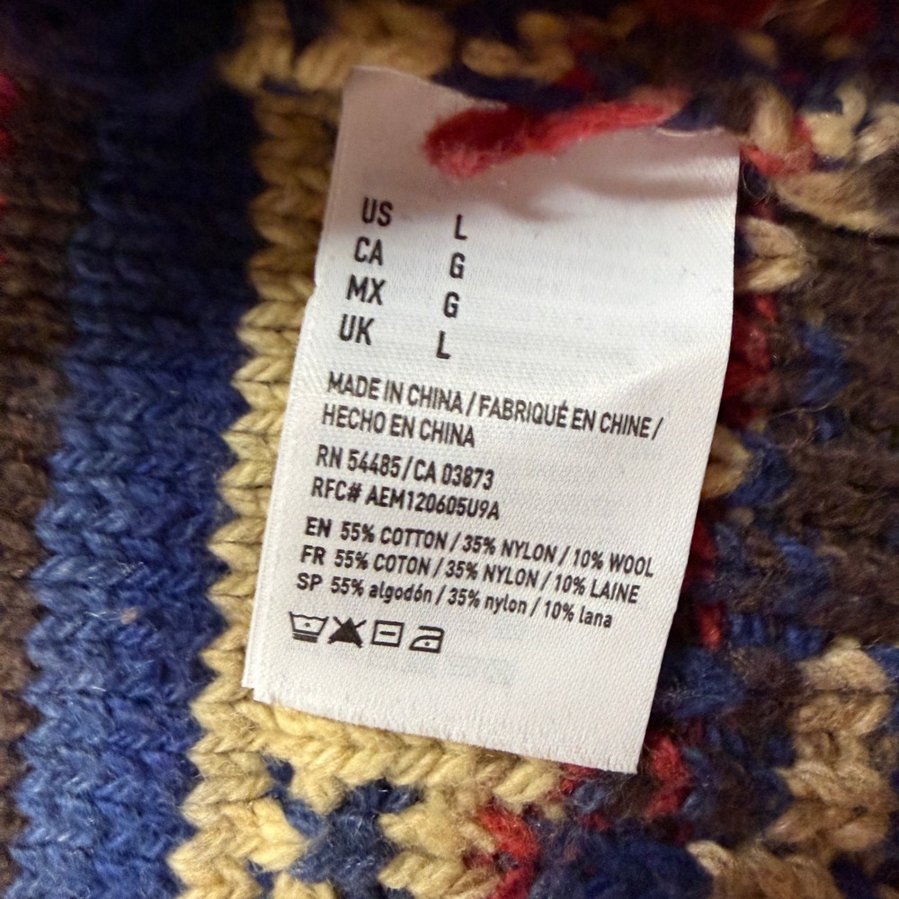 American Eagle Mens Large Southwestern Shawl Collar Button Cardigan Sweater Blue - Picture 3 of 13